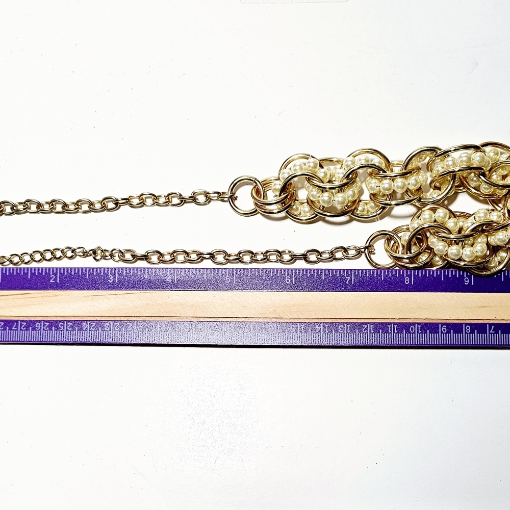 Linked Statement Necklece W Earrings Set Faux Pea… - image 5